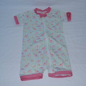 Smocking Bird Dinosaurs Girls Pink Shortie Short Sleeve Pajamas Zip Up 2t